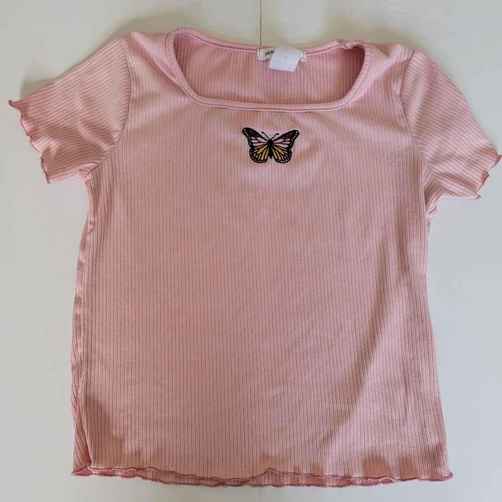 💚5/$20💚Caution to the Wind Girls Pink Ribbed Tee Size 10/Medium